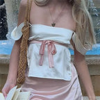 Satin Bow Tie Milkmaid Backless Crop Top image 4