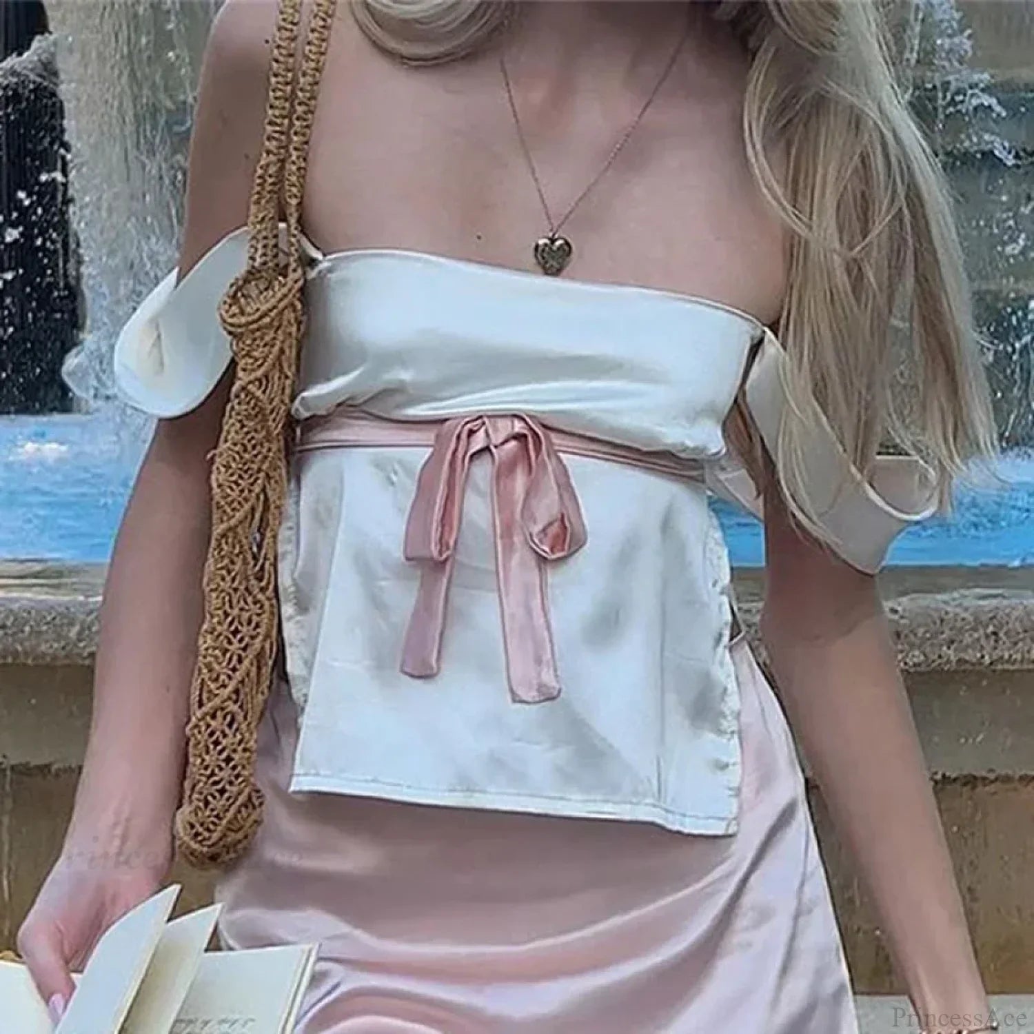 Satin Bow Tie Milkmaid Backless Crop Top image 4