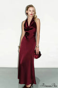 Satin Cowl Neck Halter Backless Slim Maxi Dress image 3