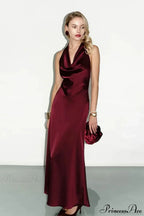 Satin Cowl Neck Halter Backless Slim Maxi Dress image 3