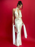 Satin Deep V Neck Vacation Dress image 1