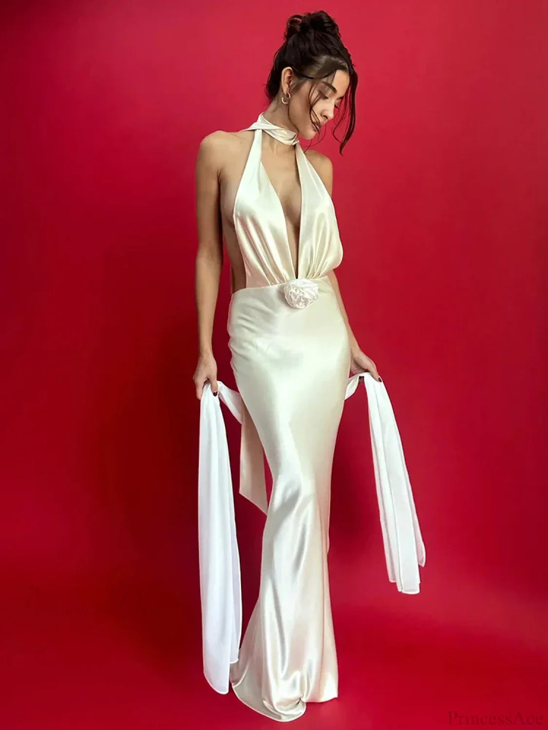Satin Deep V Neck Vacation Dress image 1