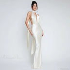 Satin Deep V Neck Vacation Dress image 3