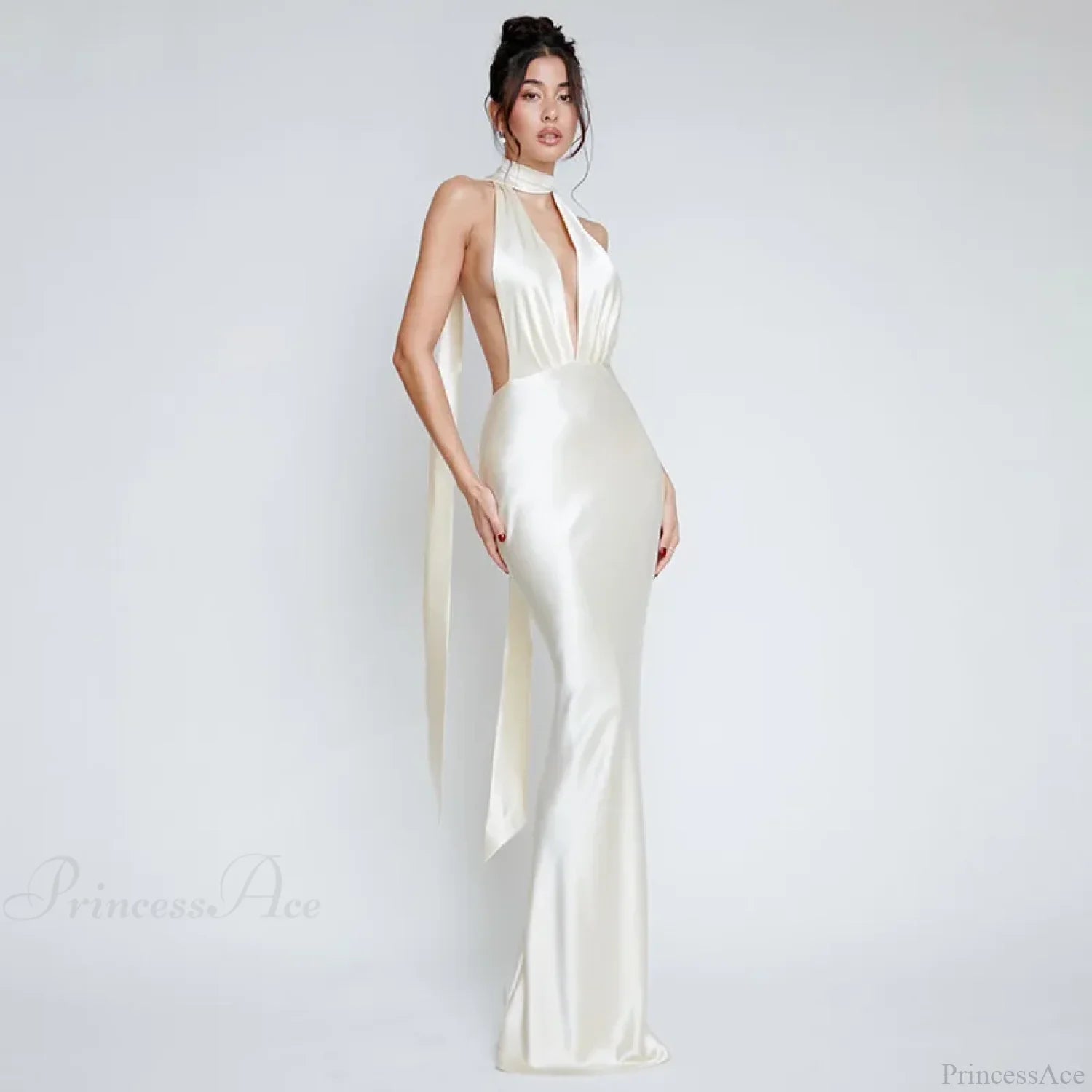 Satin Deep V Neck Vacation Dress image 3