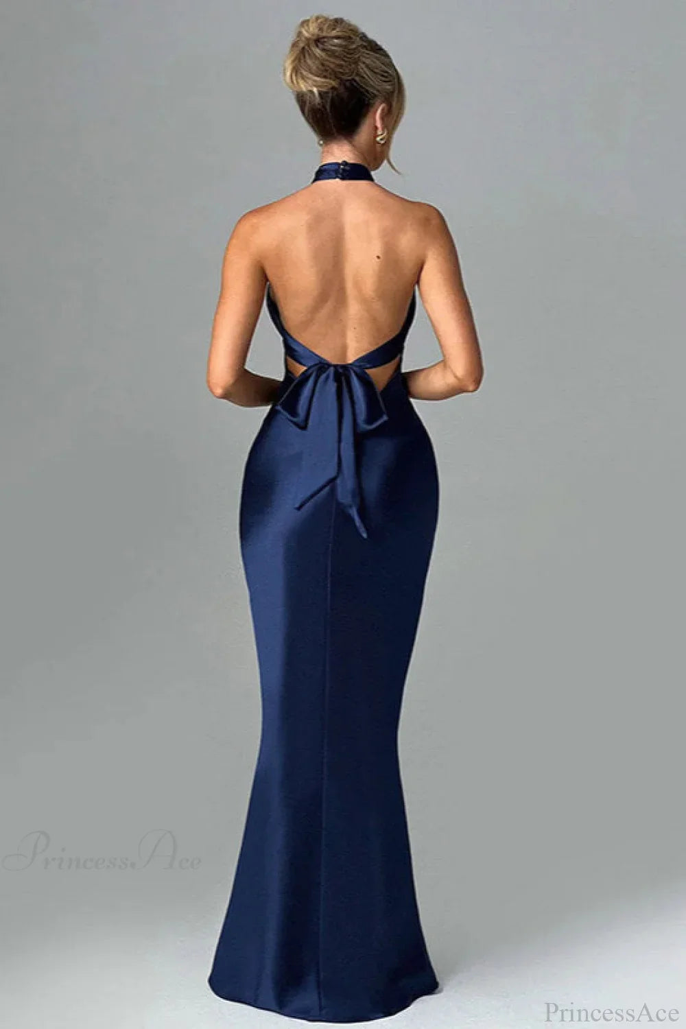 Satin Halter High Waist Fitted Party Dress image 4