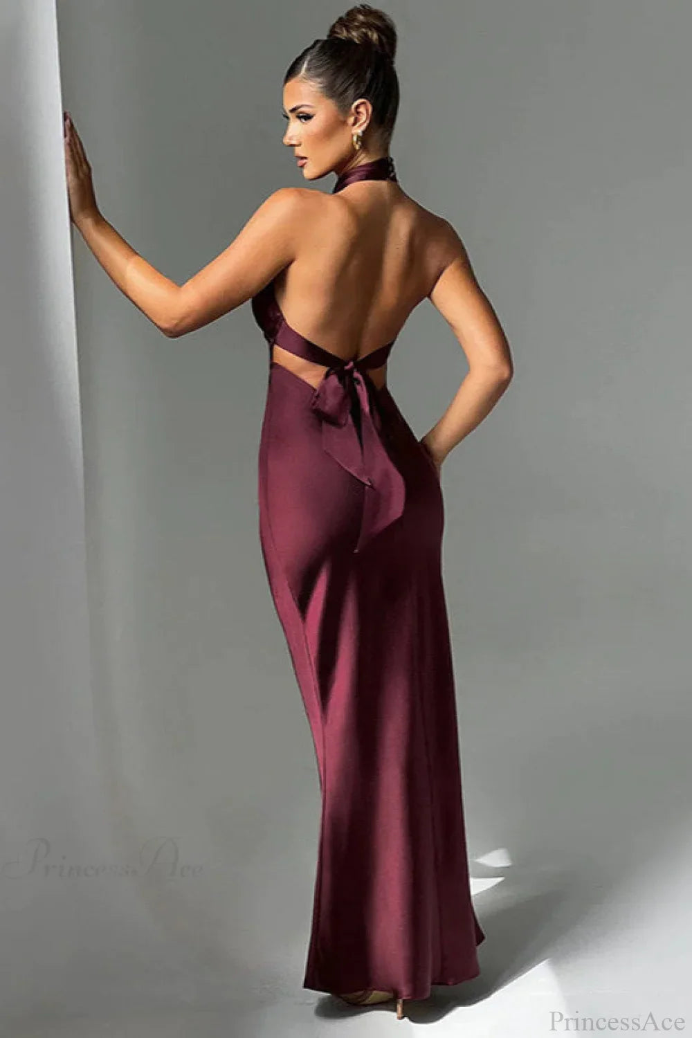 Satin Halter High Waist Fitted Party Dress image 2