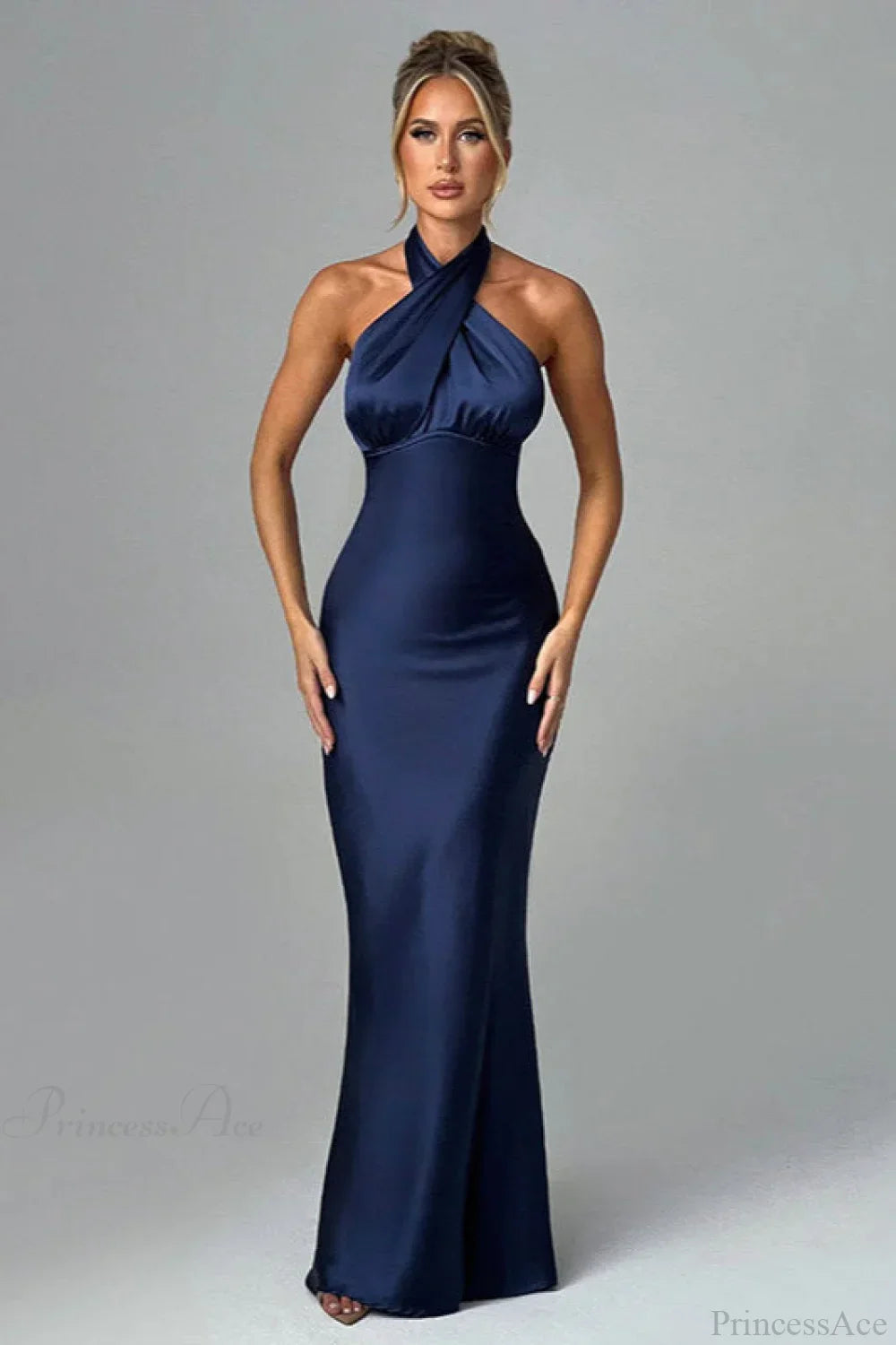 Satin Halter High Waist Fitted Party Dress image 3