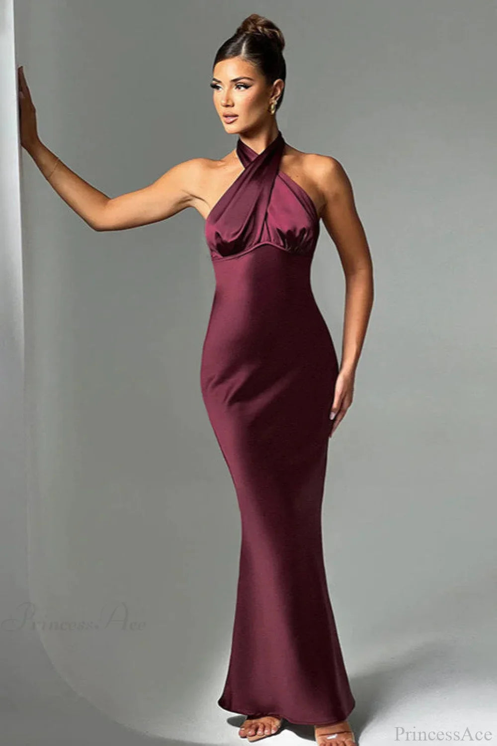 Satin Halter High Waist Fitted Party Dress image 1