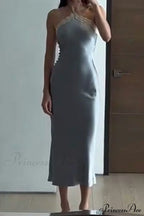 Satin Halter Lace Patchwork Dress image 3