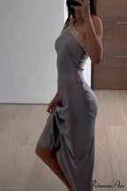 Satin Halter Lace Patchwork Dress image 5