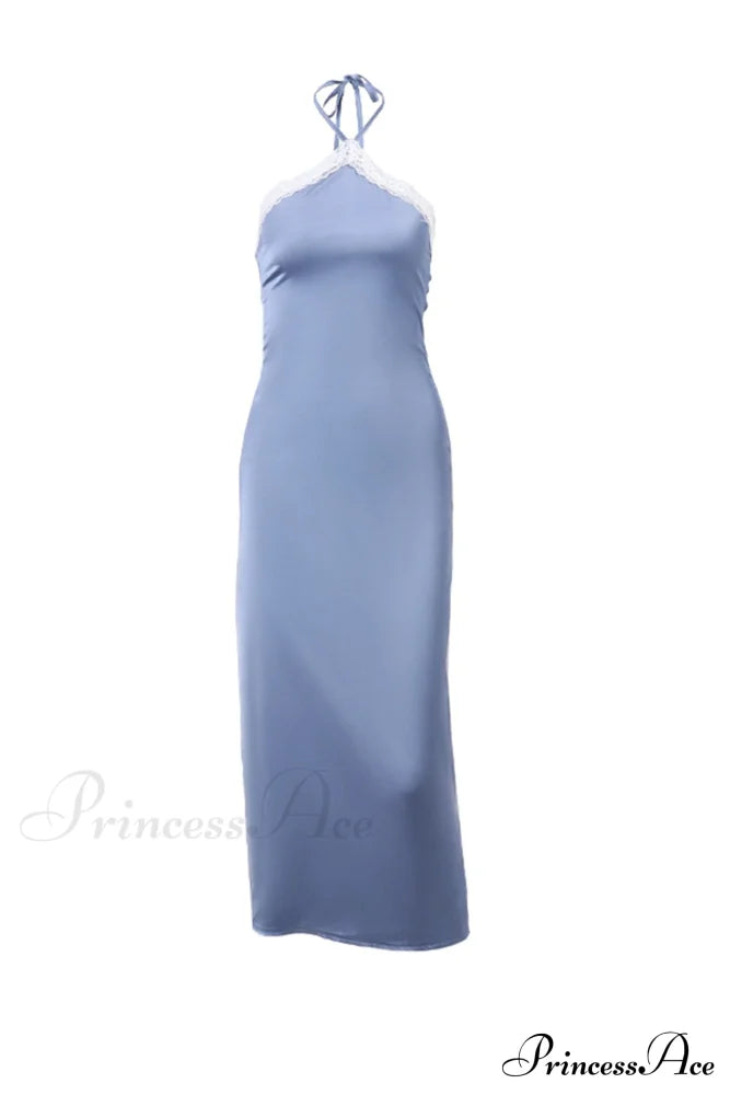 Satin Halter Lace Patchwork Dress image 6