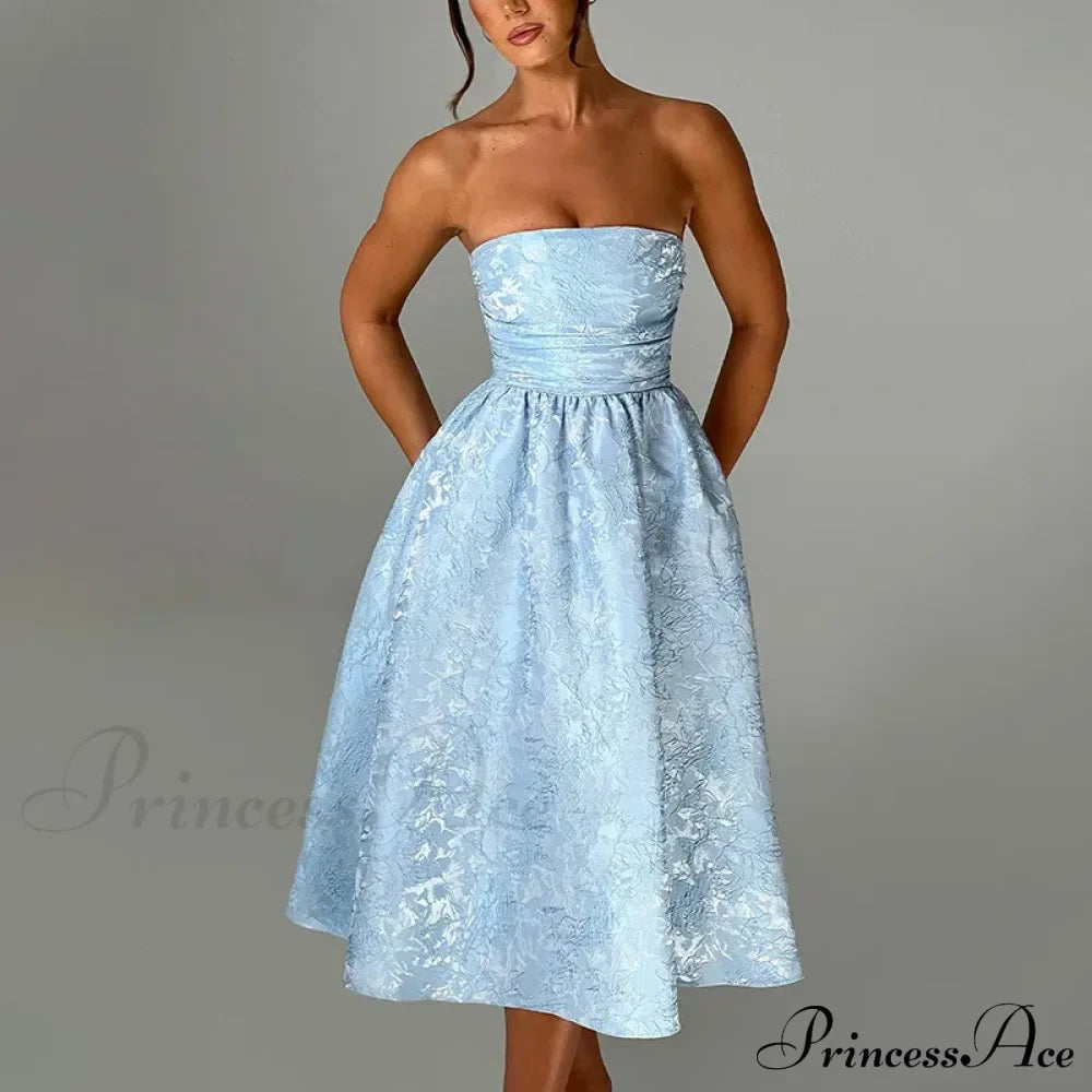 Satin Jacquard Printed Charming Tube Flare Midi Dress image 10