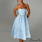 Satin Jacquard Printed Charming Tube Flare Midi Dress image 10
