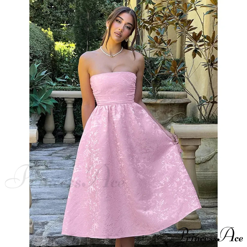 Satin Jacquard Printed Charming Tube Flare Midi Dress image 9