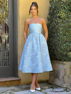 Satin Jacquard Printed Charming Tube Flare Midi Dress image 2