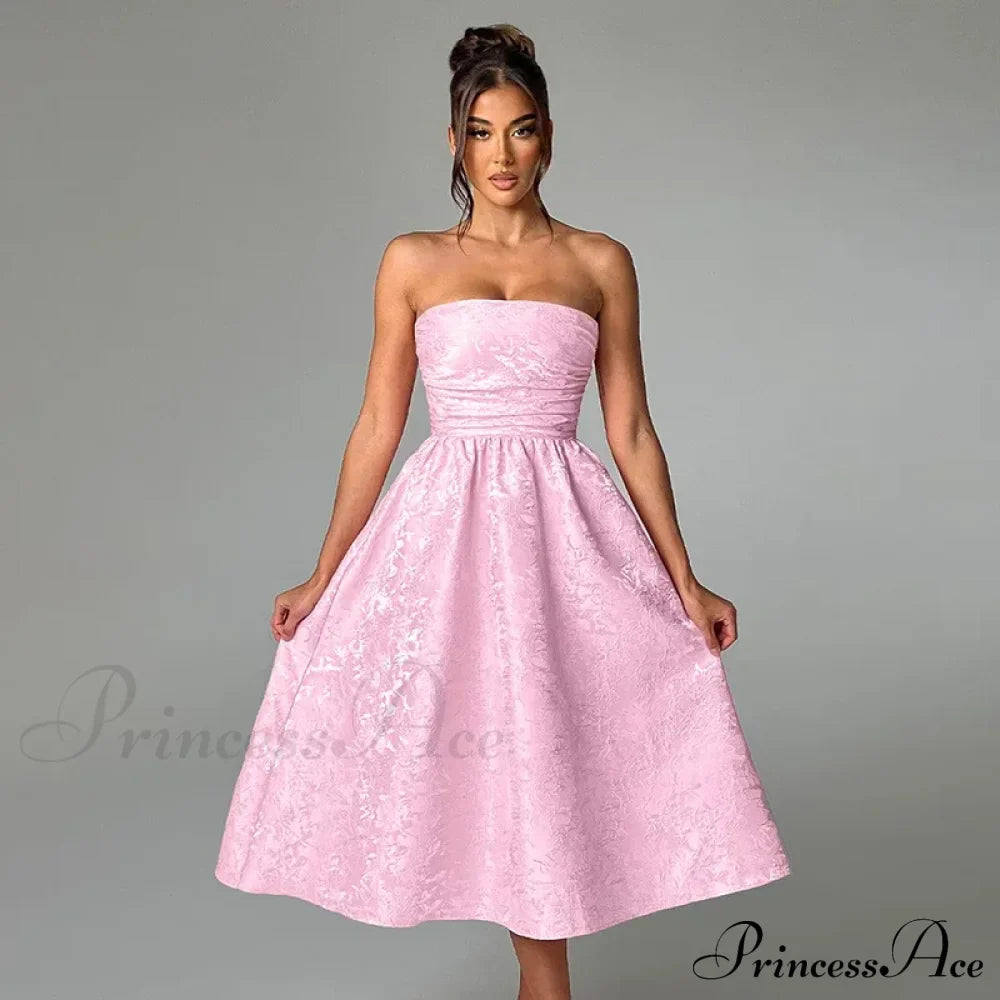 Satin Jacquard Printed Charming Tube Flare Midi Dress image 8