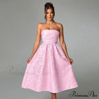 Satin Jacquard Printed Charming Tube Flare Midi Dress image 8