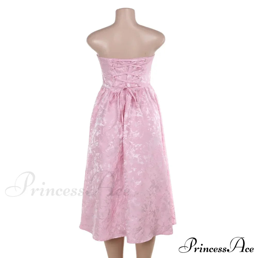 Satin Jacquard Printed Charming Tube Flare Midi Dress image 14