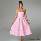 Satin Jacquard Printed Charming Tube Flare Midi Dress image 6