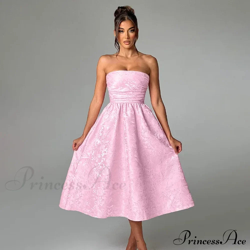 Satin Jacquard Printed Charming Tube Flare Midi Dress image 6