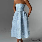 Satin Jacquard Printed Charming Tube Flare Midi Dress image 12