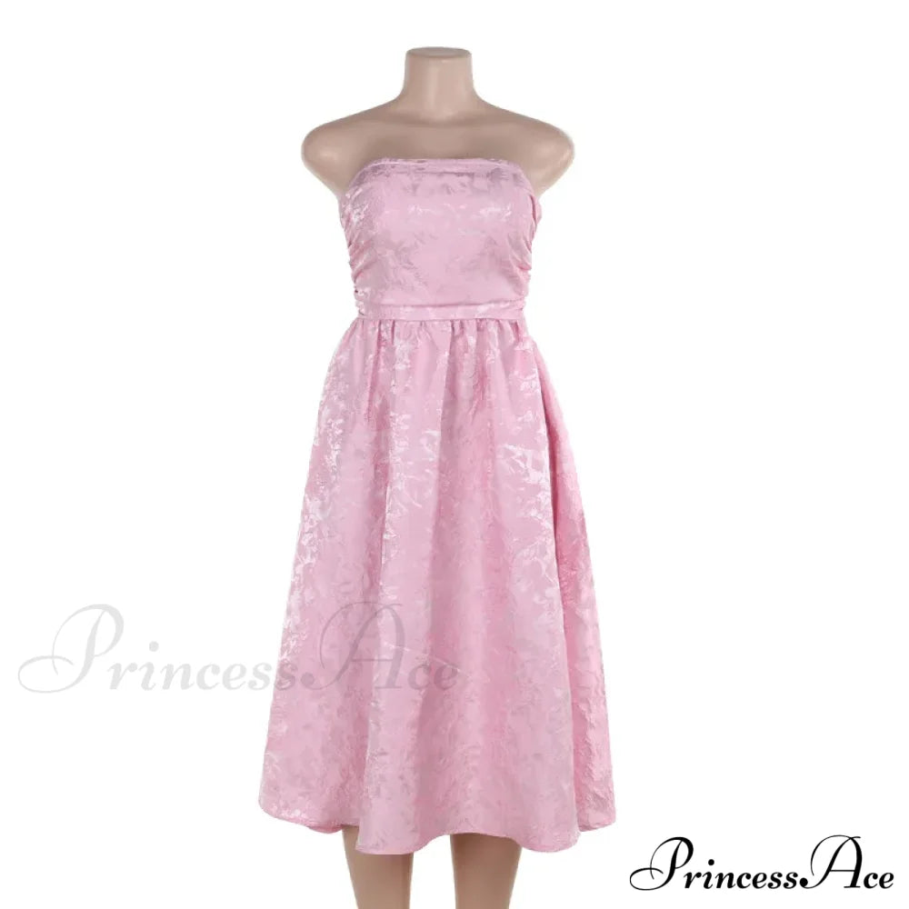 Satin Jacquard Printed Charming Tube Flare Midi Dress image 13