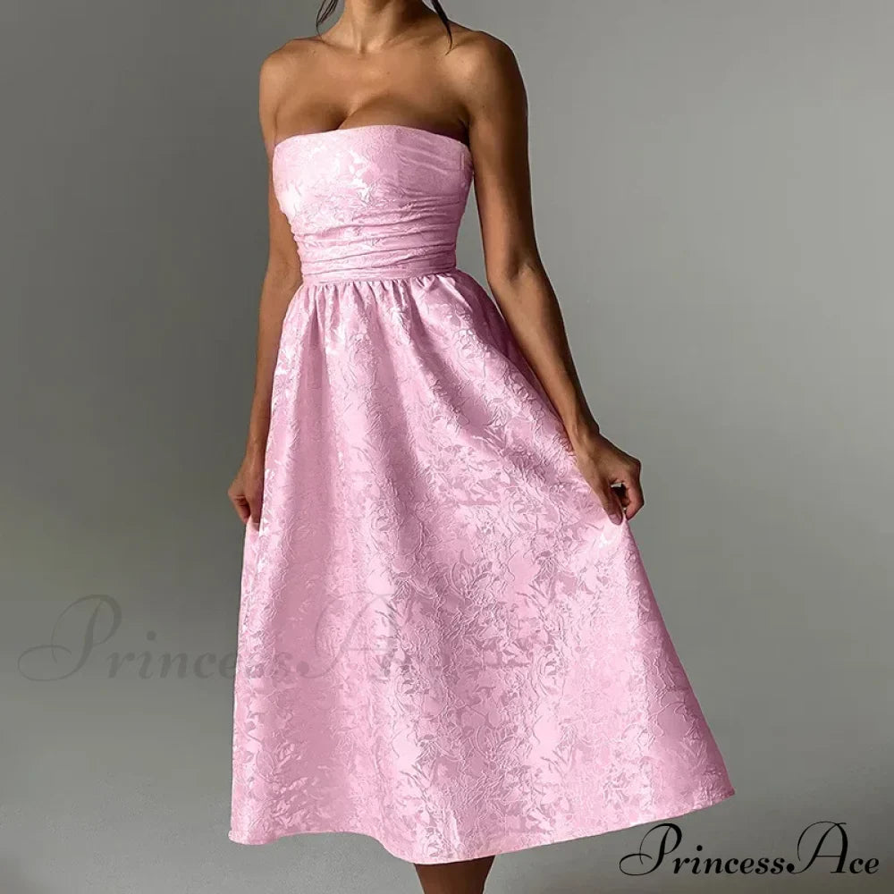 Satin Jacquard Printed Charming Tube Flare Midi Dress image 7