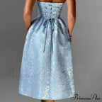 Satin Jacquard Printed Charming Tube Flare Midi Dress image 11
