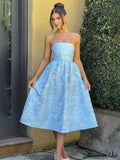 Satin Jacquard Printed Charming Tube Flare Midi Dress image 3