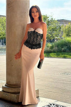 Satin Lace Paneled Fitted Waist Party Dress image 3