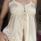 Satin Lace Patchwork Fairycore Front Tie-Up Button Coquette Sleeveless Crop Top image 3
