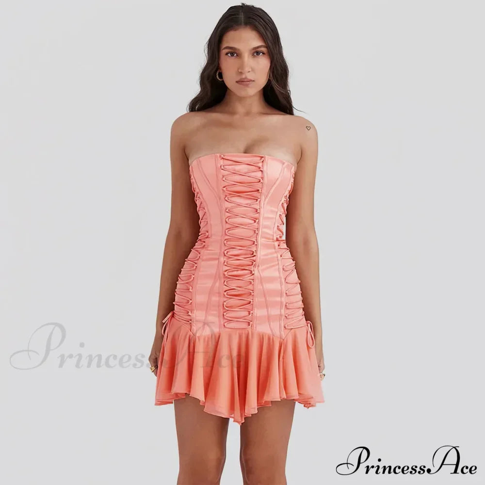 Satin Lace Up Charming Bandage Strapless Mini Dress image 1