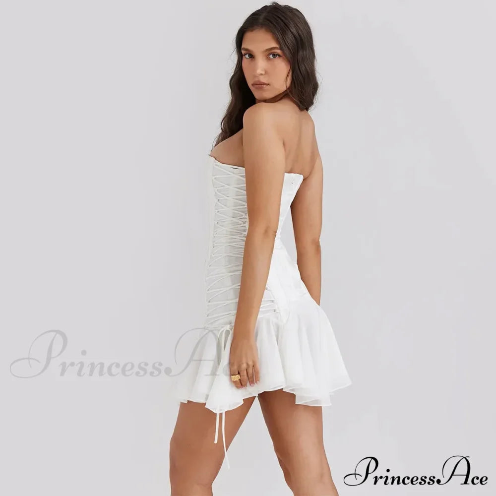 Satin Lace Up Charming Bandage Strapless Mini Dress image 11