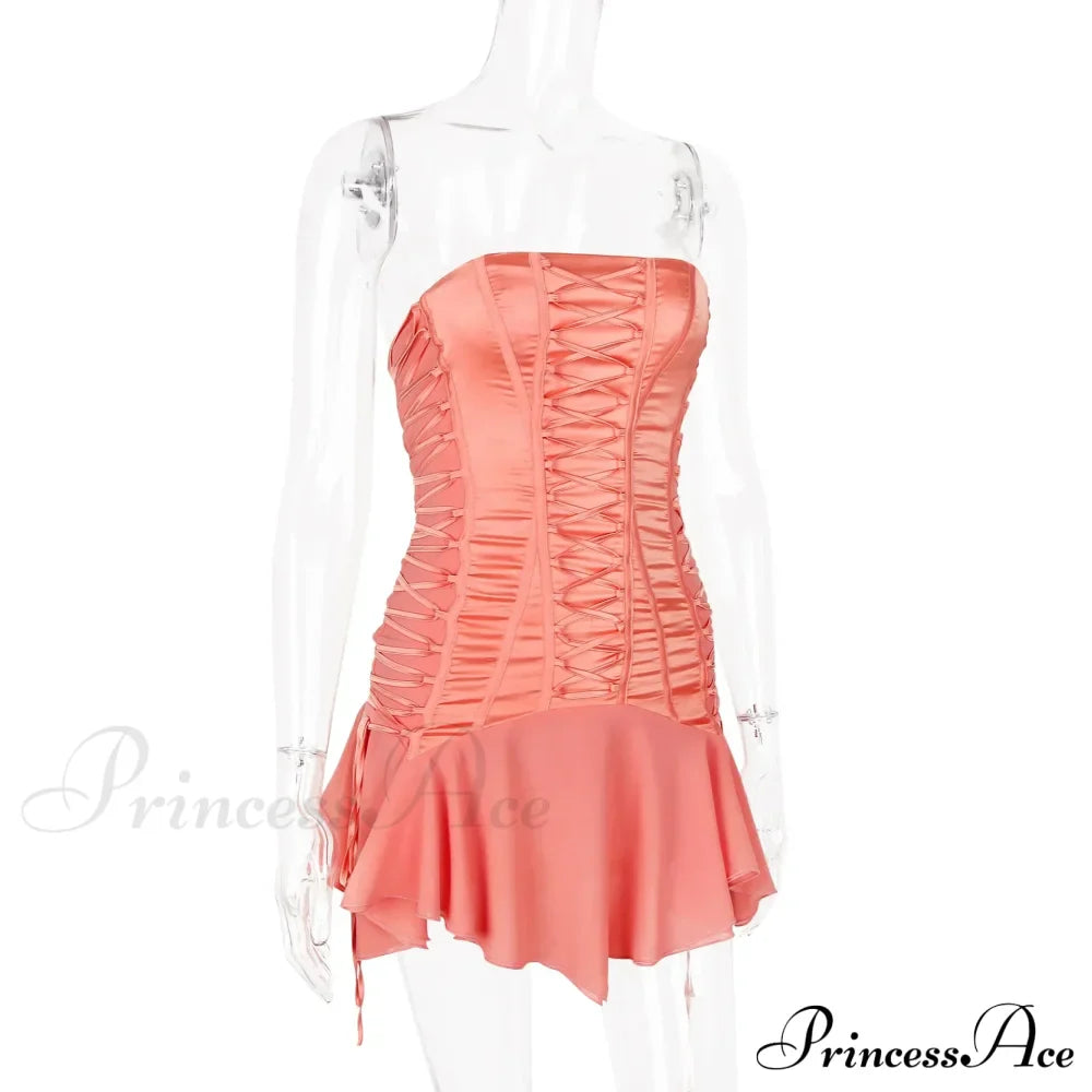 Satin Lace Up Charming Bandage Strapless Mini Dress image 14