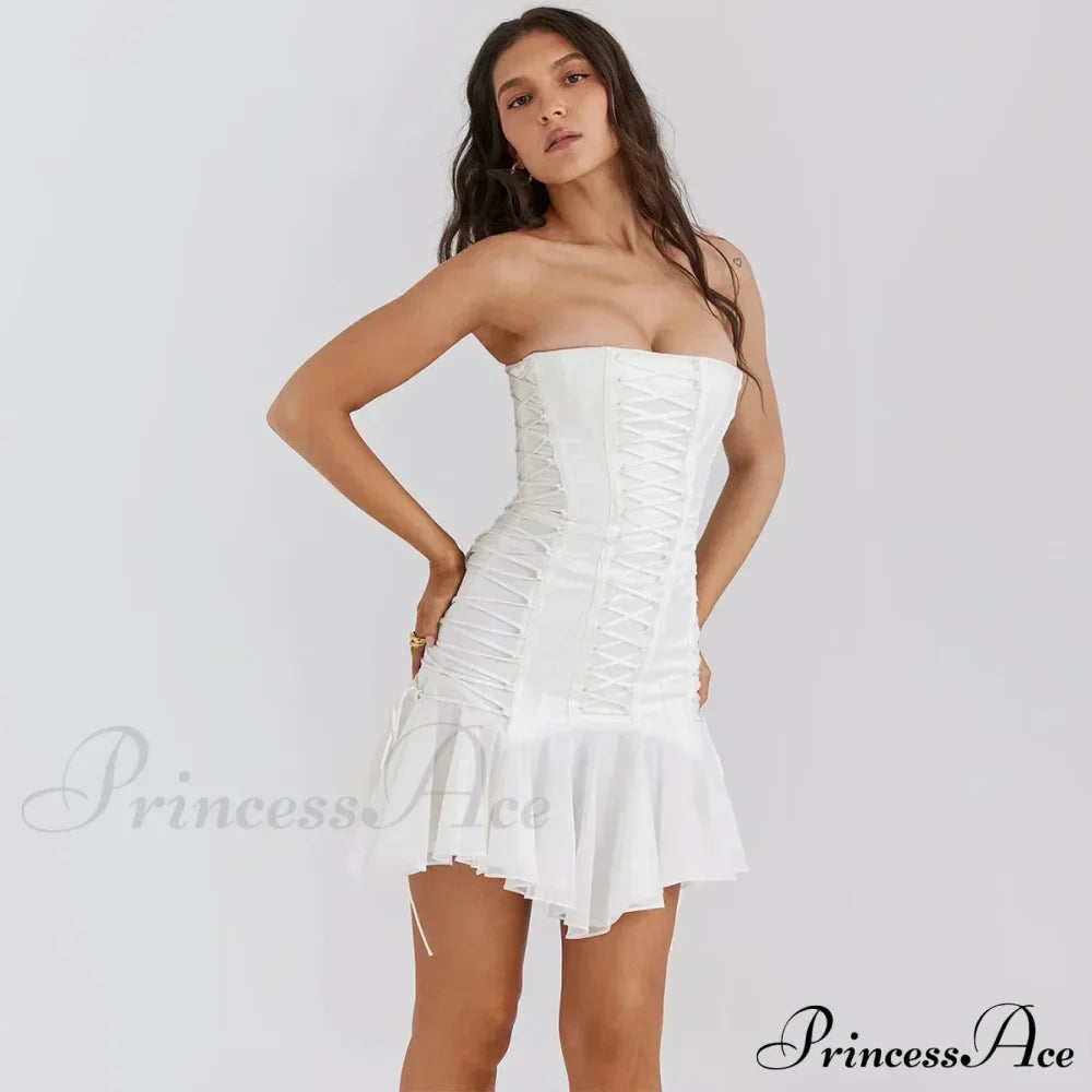 Satin Lace Up Charming Bandage Strapless Mini Dress image 9