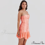 Satin Lace Up Charming Bandage Strapless Mini Dress image 4