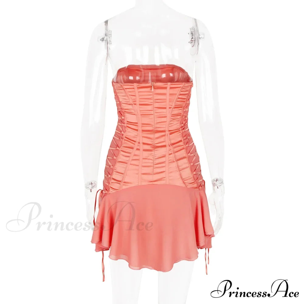 Satin Lace Up Charming Bandage Strapless Mini Dress image 15