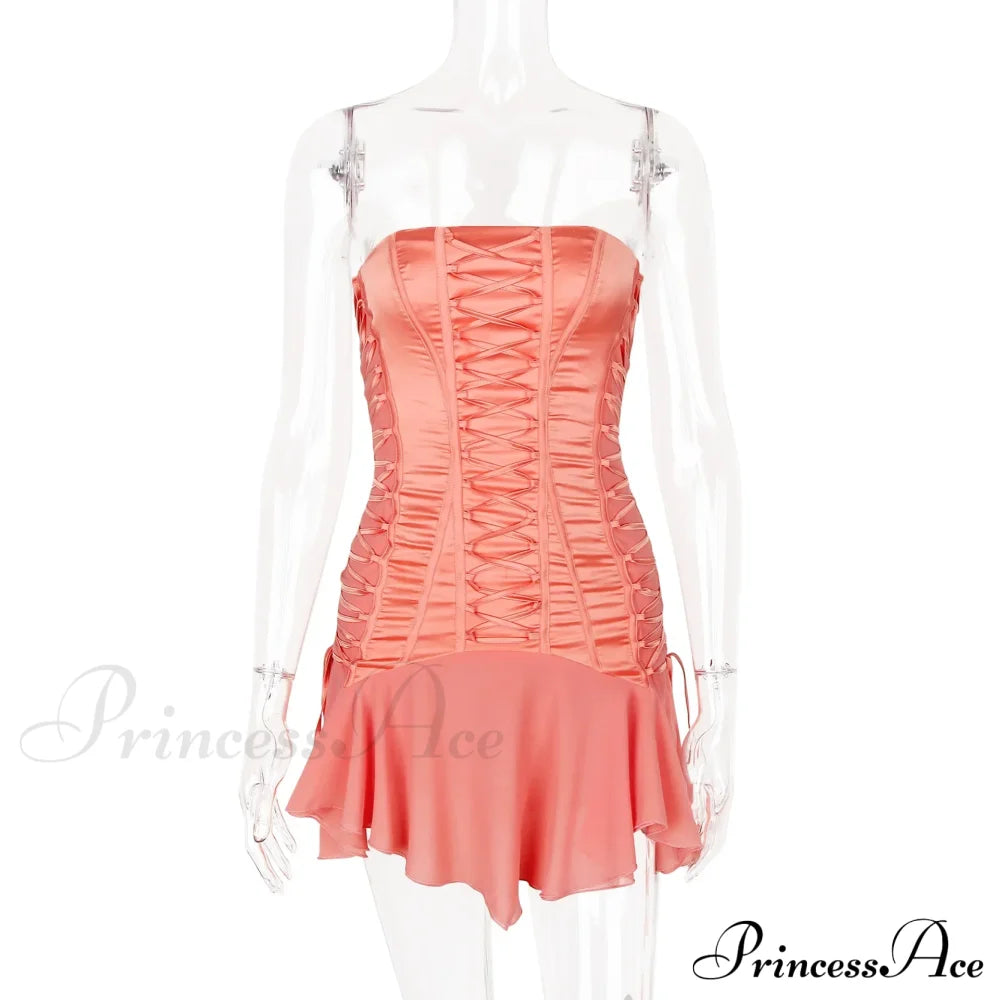 Satin Lace Up Charming Bandage Strapless Mini Dress image 13