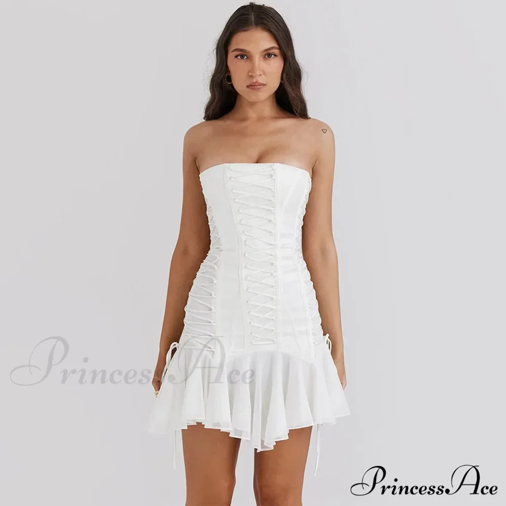 Satin Lace Up Charming Bandage Strapless Mini Dress image 2