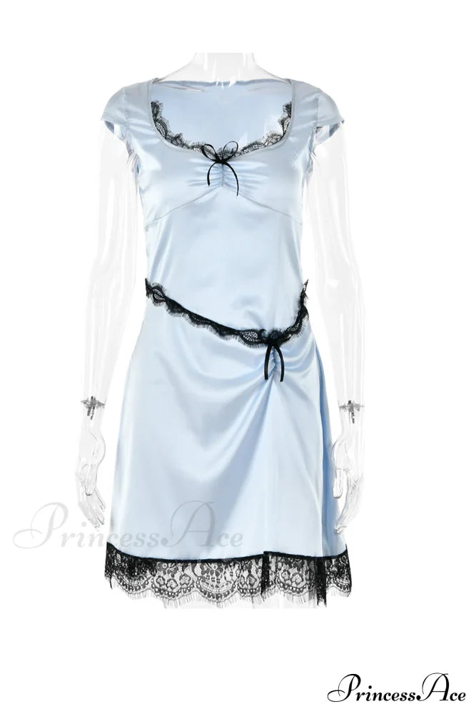 Satin Mini Dress with Lace Patchwork image 9