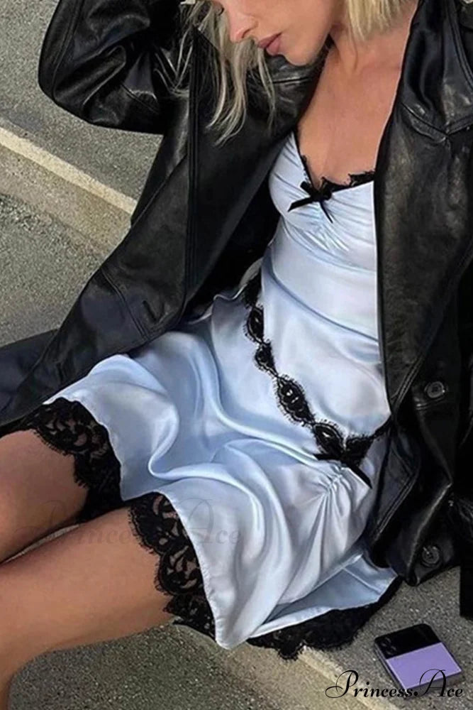 Satin Mini Dress with Lace Patchwork image 8