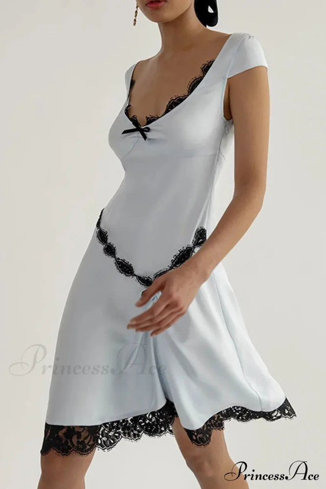 Satin Mini Dress with Lace Patchwork image 2