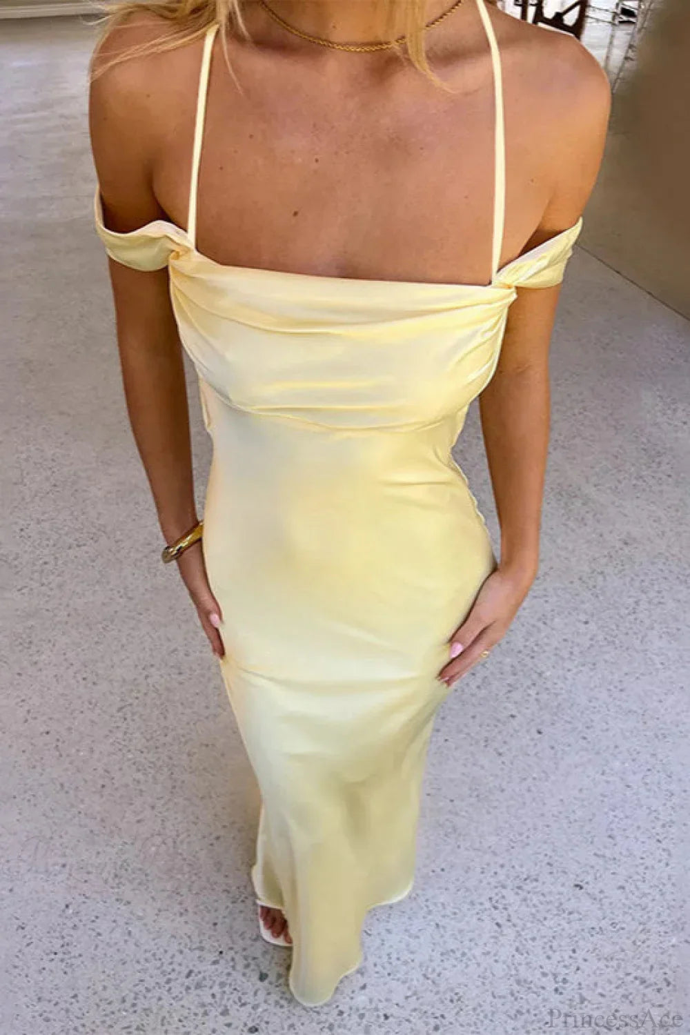 Satin Off Shoulder Backless Tie Cami Maxi Dress image 5