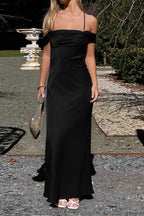 Satin Off Shoulder Backless Tie Cami Maxi Dress image 1