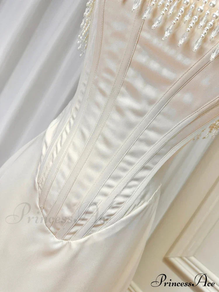 Satin Pearl Tassel Charming Corset Tube Midi Dress image 9