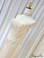 Satin Pearl Tassel Charming Corset Tube Midi Dress image 7