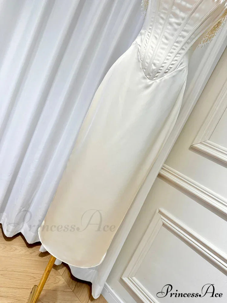 Satin Pearl Tassel Charming Corset Tube Midi Dress image 10