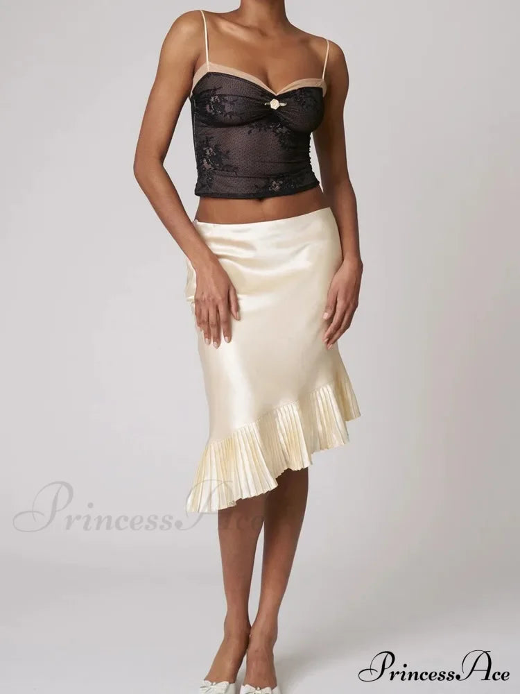 Satin Pleated Stylish Trim Midi Skirt image 6