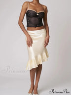 Satin Pleated Stylish Trim Midi Skirt image 6