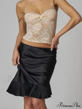 Satin Pleated Stylish Trim Midi Skirt image 3